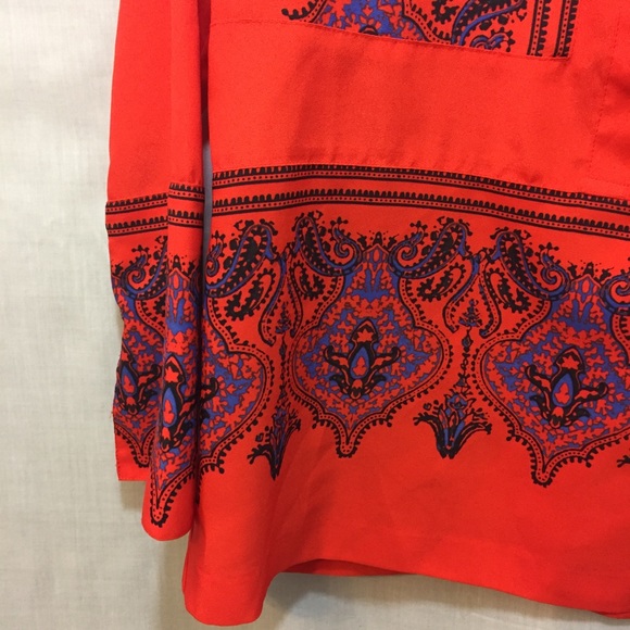 J. Crew Dervish Paisley Coral Red Tunic Top Sz XS - Picture 6 of 8